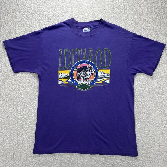 VTG 90s Single Stitch Iditarod Alaska T-Shirt Large Purple USA 90s Adventurecore - Picture 1 of 10